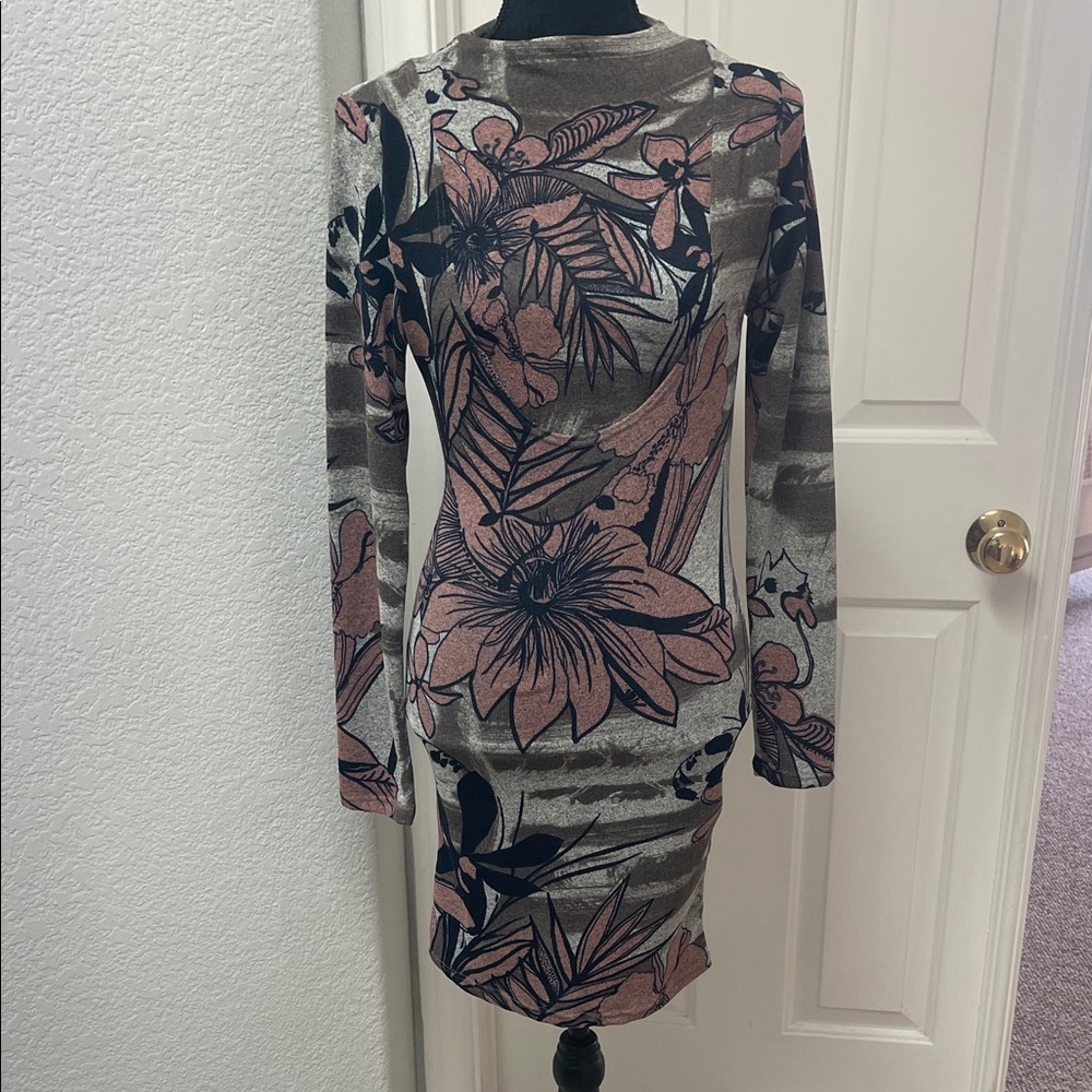 Floral Long Sleeve Dress - Pink and Gray